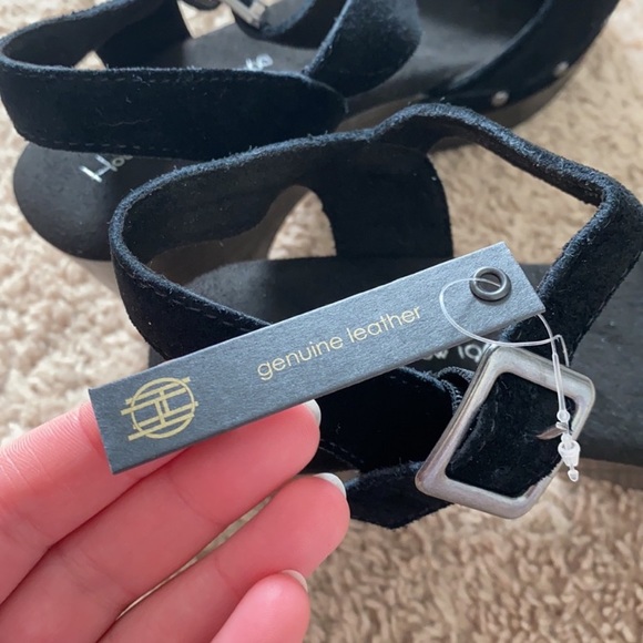 NWT House of Harlow Black Leather Suede Clogs Cherub platform heeled sandals - Picture 10 of 14